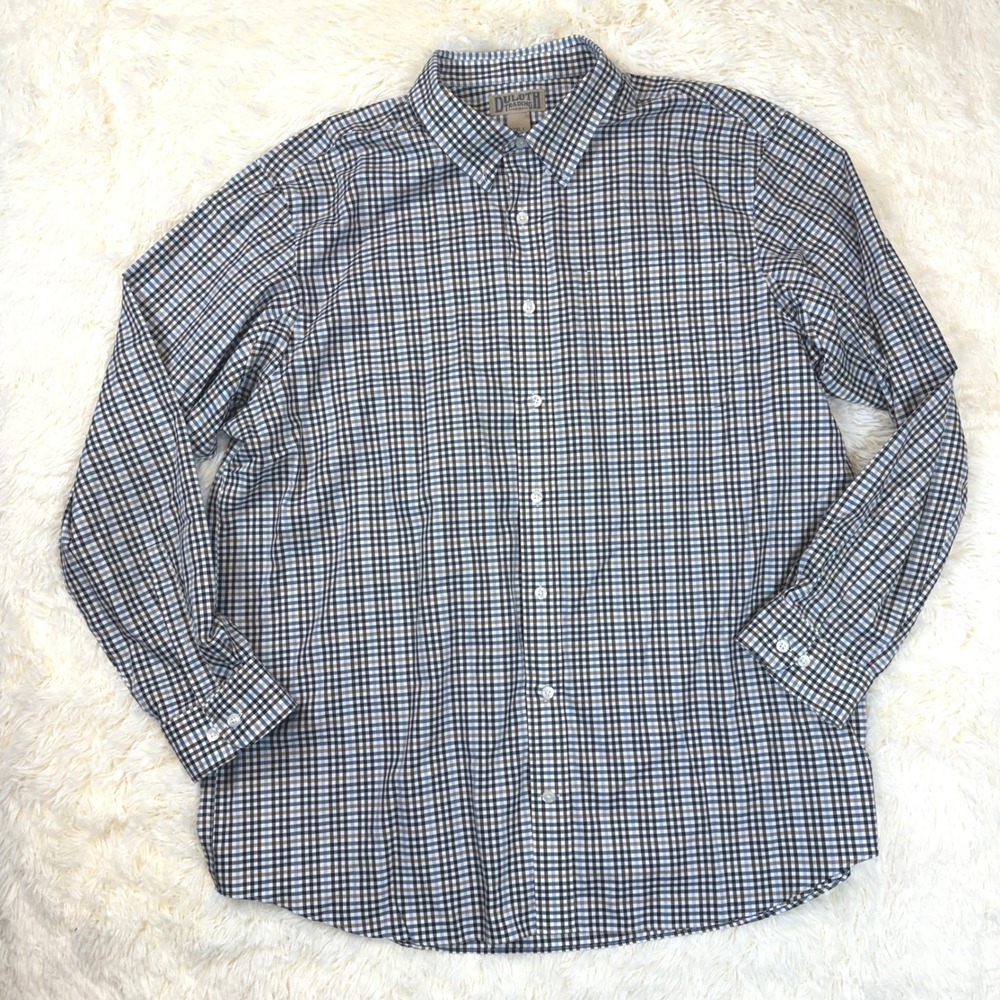 NWOT Duluth Trading Co Button Down Mens 2XLT Blue Brown Plaid Long Sleeve Shirt
